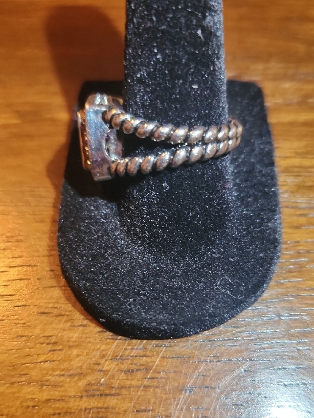 NWOT Amethyst Colored Stone Silver Antique Finished Halo Ring W/ Cubic Zirconia - Picture 6 of 8